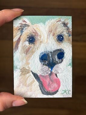 ACEO Original Dog Boop Pet Portrait Zoom Acrylic Painting - PaperTrailbyKC